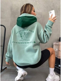 EZwear Slogan Angel Embroidery Drop Shoulder Hoodie