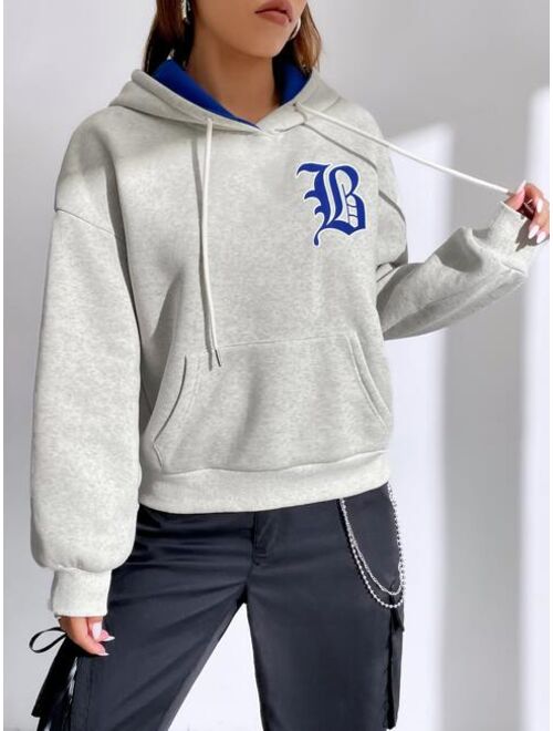 SHEIN EZwear Letter Graphic Drop Shoulder Drawstring Crop Hoodie