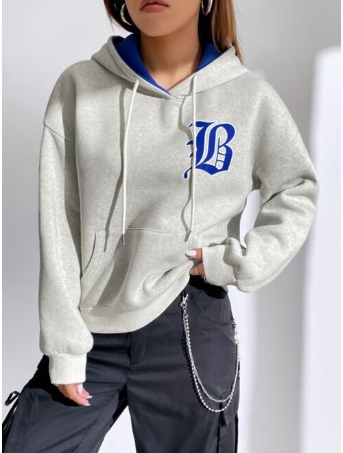 SHEIN EZwear Letter Graphic Drop Shoulder Drawstring Crop Hoodie