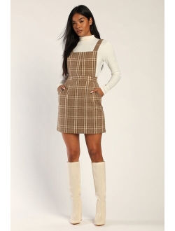 Plaid to be Yours Taupe Plaid Pinafore Mini Dress