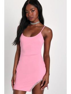 Elevated Hottie Pink Rhinestone Homecoming Mini Bodycon Dress