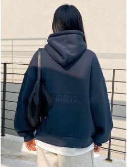 Letter Graphic Drop Shoulder Drawstring Hoodie