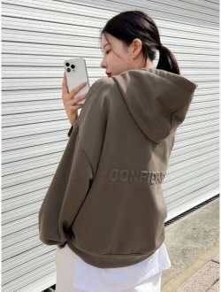 Letter Graphic Drop Shoulder Drawstring Hoodie