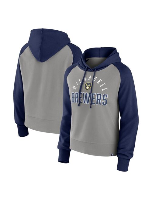 Women's Fanatics Branded Navy, Gray Milwaukee Brewers Pop Fly Pullover Hoodie