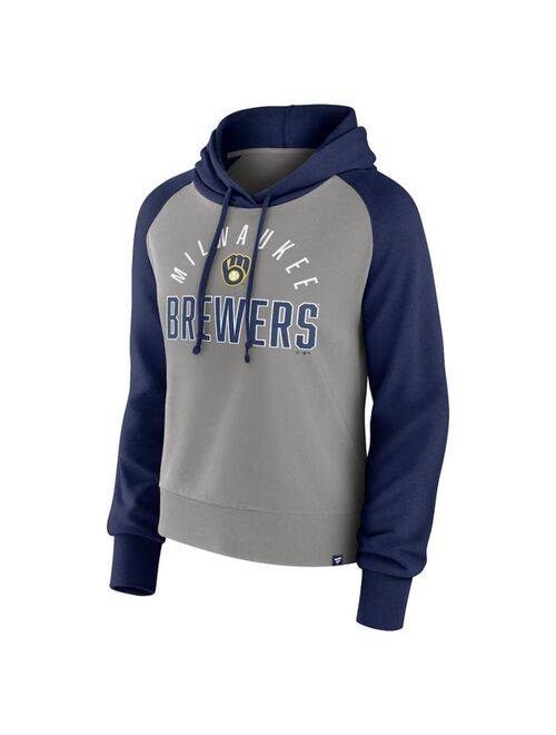 Women's Fanatics Branded Navy, Gray Milwaukee Brewers Pop Fly Pullover Hoodie