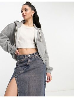 Weekday crop volume zip hoodie in gray melange