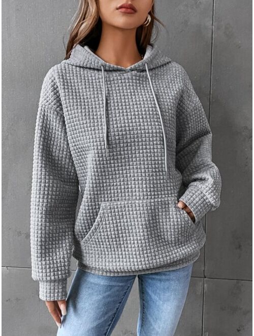 SHEIN EZwear Kangaroo Pocket Drop Shoulder Drawstring Hoodie