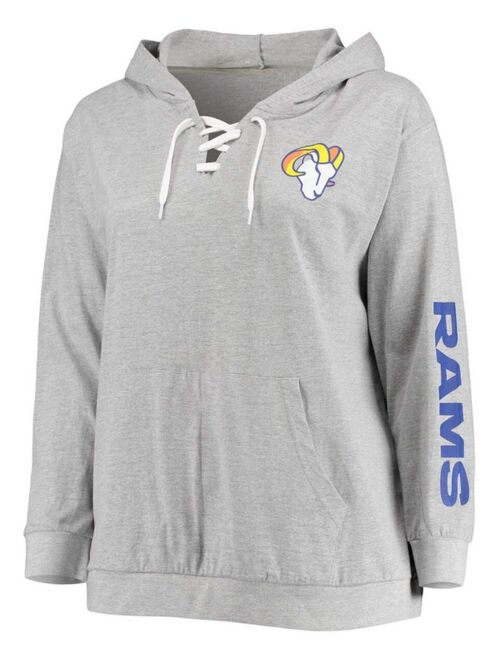 Fanatics Women's Plus Size Heathered Gray Los Angeles Rams Lace-Up Pullover Hoodie