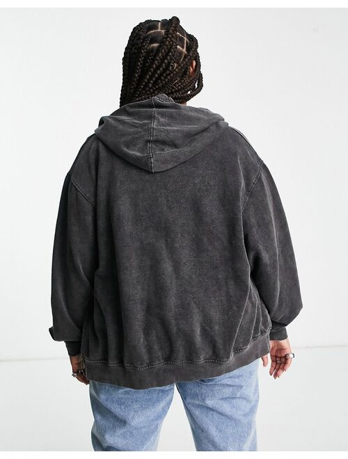 Daisy Street Plus oversized zip hoodie in washed black