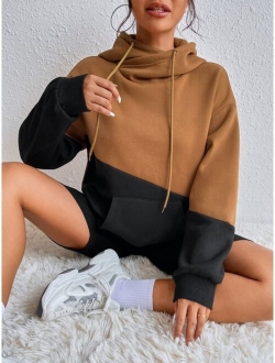 EZwear Colorblock Kangaroo Pocket Drawstring Hoodie