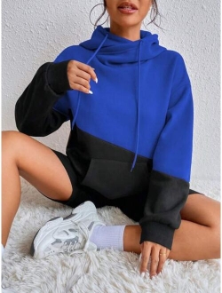 EZwear Colorblock Kangaroo Pocket Drawstring Hoodie