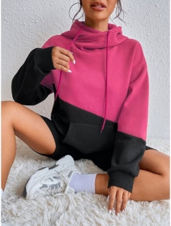 EZwear Colorblock Kangaroo Pocket Drawstring Hoodie