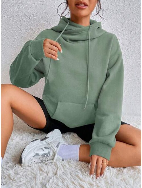 SHEIN EZwear Colorblock Kangaroo Pocket Drawstring Hoodie