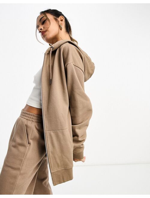 ASOS DESIGN oversized zip through hoodie in neutral