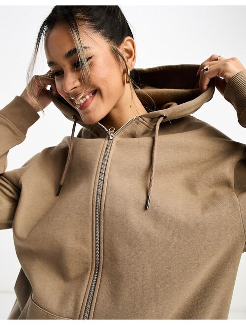 ASOS DESIGN oversized zip through hoodie in neutral