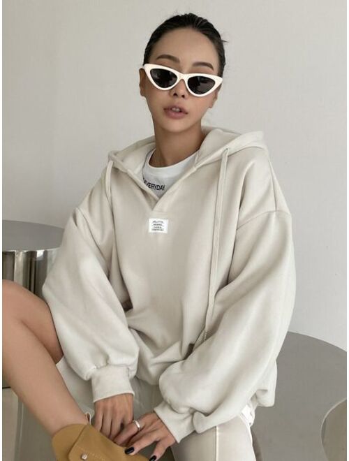 DAZY Patch Detail Drop Shoulder Drawstring Hoodie