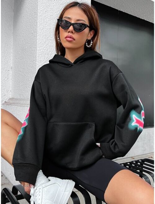 SHEIN Coolane Slogan Graphic Kangaroo Pocket Drop Shoulder Hoodie