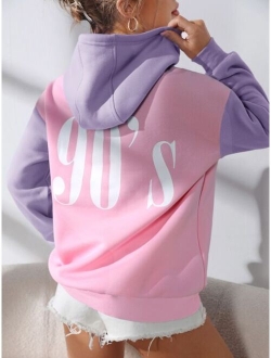 Qutie Number Print Colorblock Hoodie