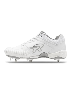 Ringor | Women's Flite Metal Spike Softball Cleats | White & Silver