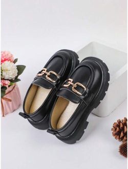 Simple And Retro, Casual Metal Buckle Decorated Flat Shoes For Women, All-match Style