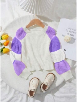 SHEIN Kids FANZEY Toddler Girls Colorblock Gathered Sleeve Sweater