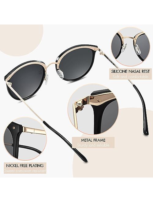 BETTA Fashion Round Sunglasses for Women - Polarized UV400 Protection - Trendy Inspired Retro Designer Style Sunnies BT2003