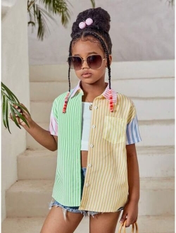 SHEIN Kids Cooltwn Girls Striped Print Shirt