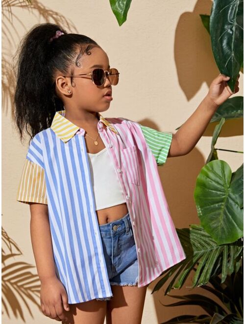 SHEIN Kids Cooltwn Girls Striped Print Shirt