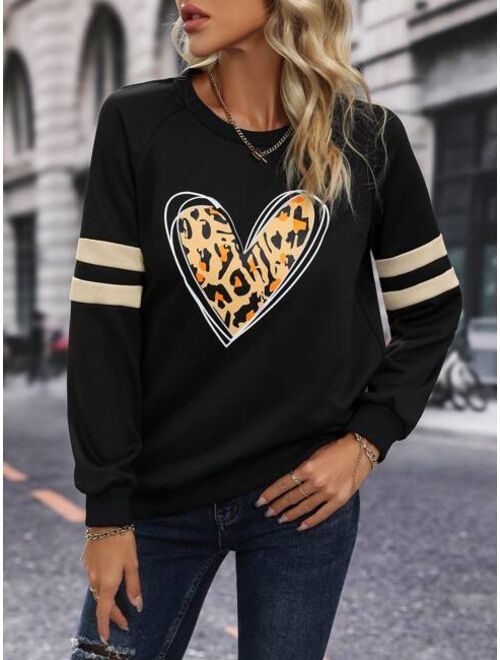 SHEIN LUNE Leopard Print Raglan Sleeve Sweatshirt