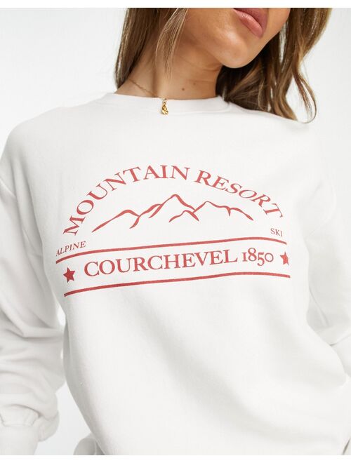 Threadbare Fitness Threadbare Ski printed sweatshirt in white