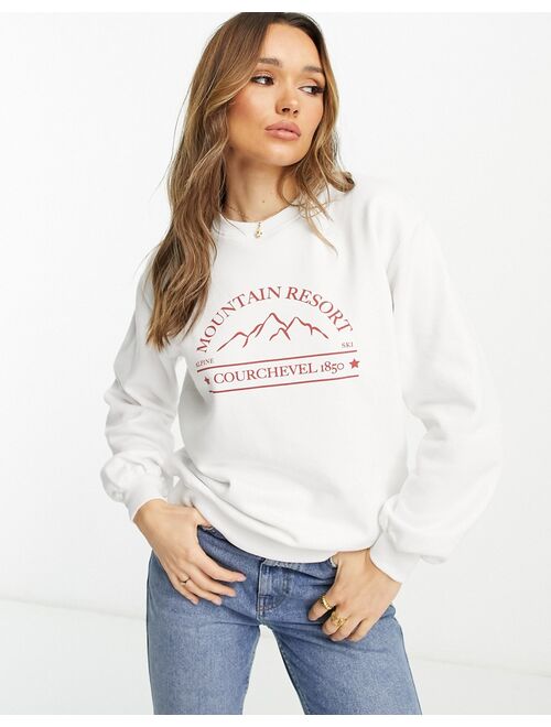 Threadbare Fitness Threadbare Ski printed sweatshirt in white