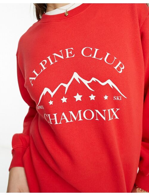 Threadbare Fitness Threadbare Ski printed sweatshirt in red