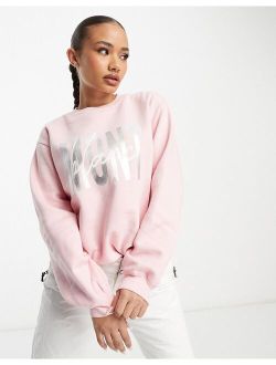 Threadbare Plus Fitness Threadbare Ski printed sweater in pastel pink