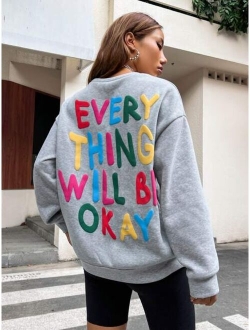 EZwear Slogan Graphic Drop Shoulder Sweatshirt