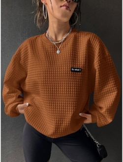 EZwear Letter Patched Drop Shoulder Sweatshirt