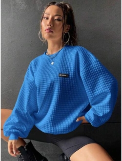 EZwear Letter Patched Drop Shoulder Sweatshirt