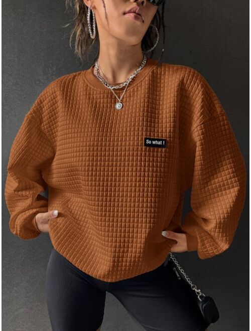 SHEIN EZwear Letter Patched Drop Shoulder Sweatshirt