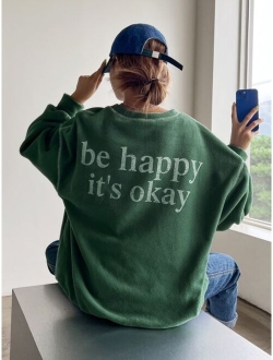 Letter Graphic Drop Shoulder Fleece Oversized Sweatshirt Without Tee