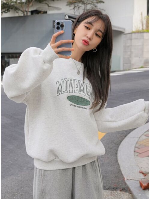 DAZY Slogan Embroidery Drop Shoulder Thermal Pullover