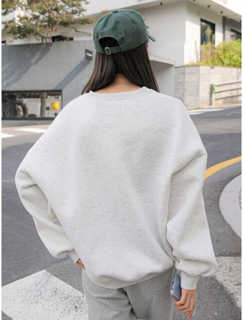 DAZY Slogan Embroidery Drop Shoulder Thermal Pullover