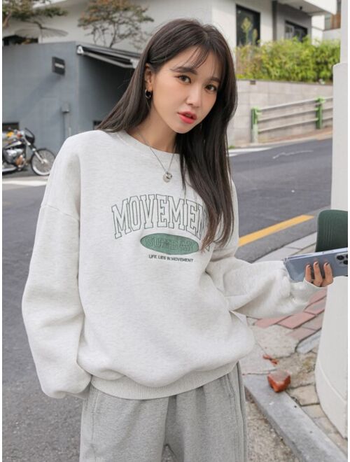 DAZY Slogan Embroidery Drop Shoulder Thermal Pullover