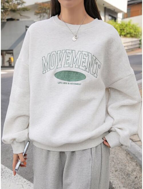 DAZY Slogan Embroidery Drop Shoulder Thermal Pullover