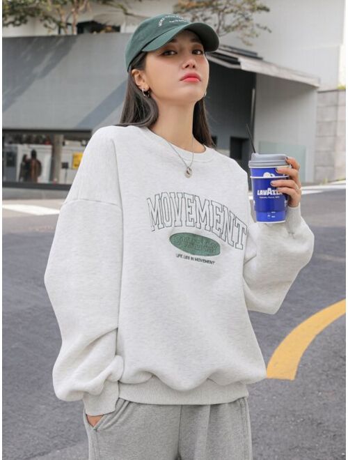 DAZY Slogan Embroidery Drop Shoulder Thermal Pullover