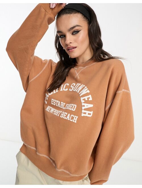 Pacsun easy sweatshirt with varsity logo in brown