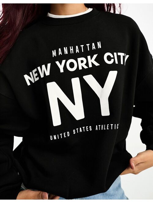 Bershka 'NYC' oversized sweatshirt in black