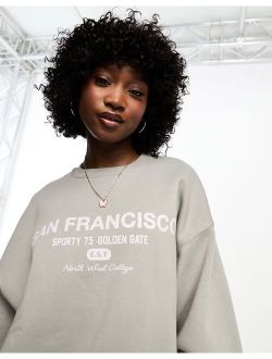 'San Francisco' oversized sweatshirt in pale gray