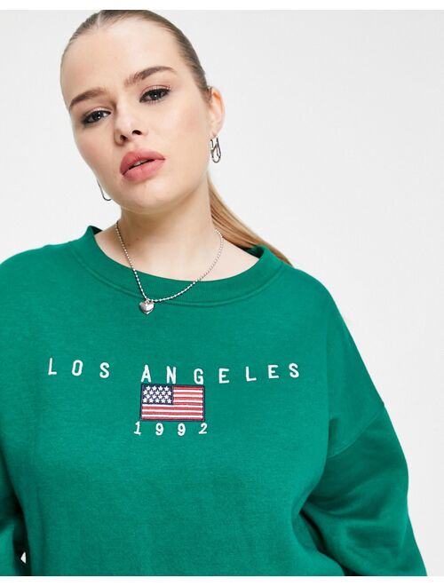 Daisy Street Plus relaxed sweatshirt with LA graphic in green