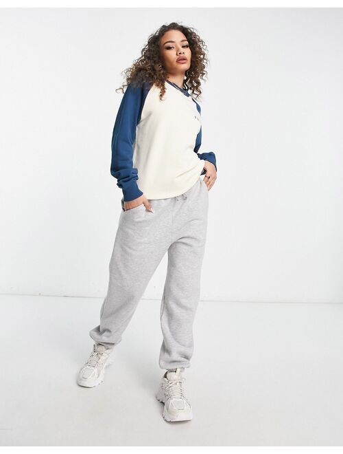 Farah Wicke raglan boyfriend fit sweatshirt in white and blue