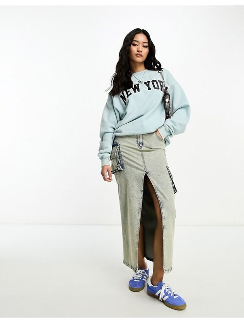 Daisy Street relaxed sweatshirt in blue with New York print