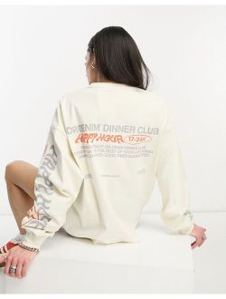 Dr Denim back print long sleeve t-shirt in cream